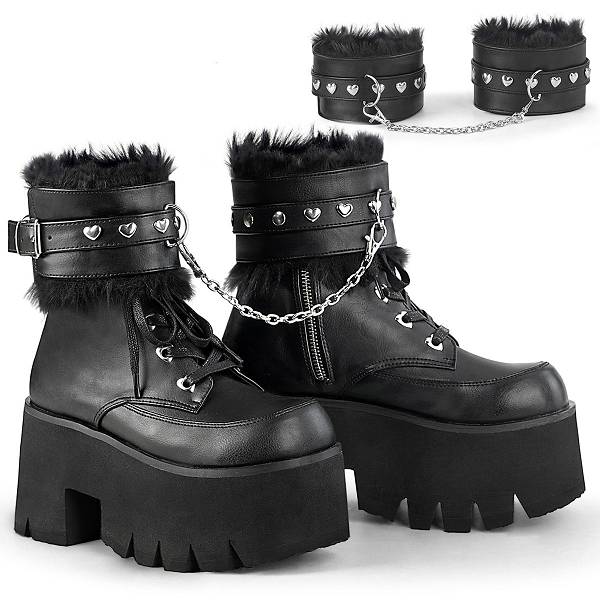 Demonia Women's Ashes-57 Platform Ankle Boots - Black Vegan Leather D7638-54US Clearance